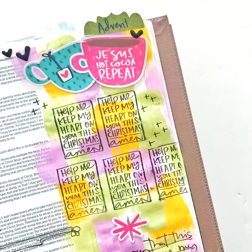 Mixed Media Bible Journaling Process using the Illustrated Faith Advent Collection available at Joann Stores | Less Art, More Jesus by April aka Marine Parents | Advent Season | Philippians 3:19-20