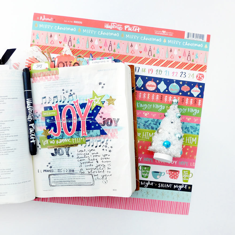 Print & Pray Hybrid Bible Journaling by Elaine Davis using digital printables | JOY | Jeremiah 31:13