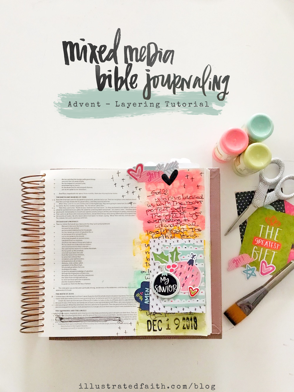Mixed Media Bible Journaling Tutorial by April aka marine parents | Advent Collection Layering paper pieces | Luke 2:1