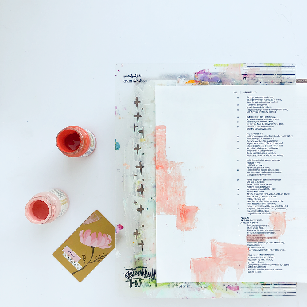 Mixed Media Bible Journaling | Mark-Making Techniques by Heather Greenwood | Psalms 23:3