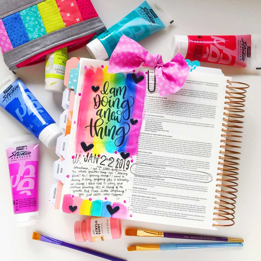 Mixed Media Print and Pray Bible Journaling by Cristin Howell | He's Doing a New Thing | Mark 4:26-29