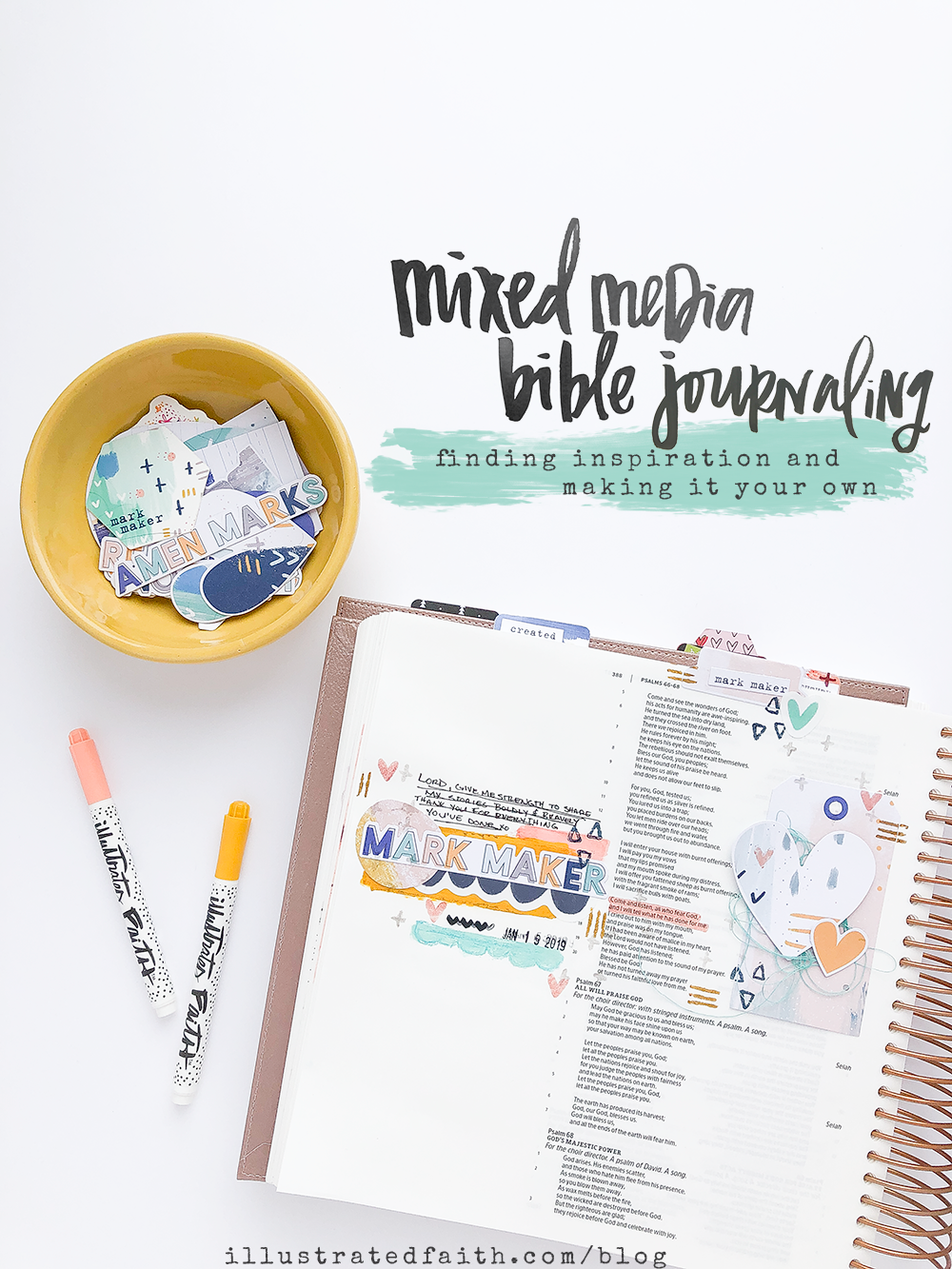 Mixed Media Bible Journaling Tutorial by Heather Greenwood - Making Inspiration Your Own, finding inspiration from Shanna Noel and Elaine Davis | Illustrated Faith Mark Maker Devotional Kit