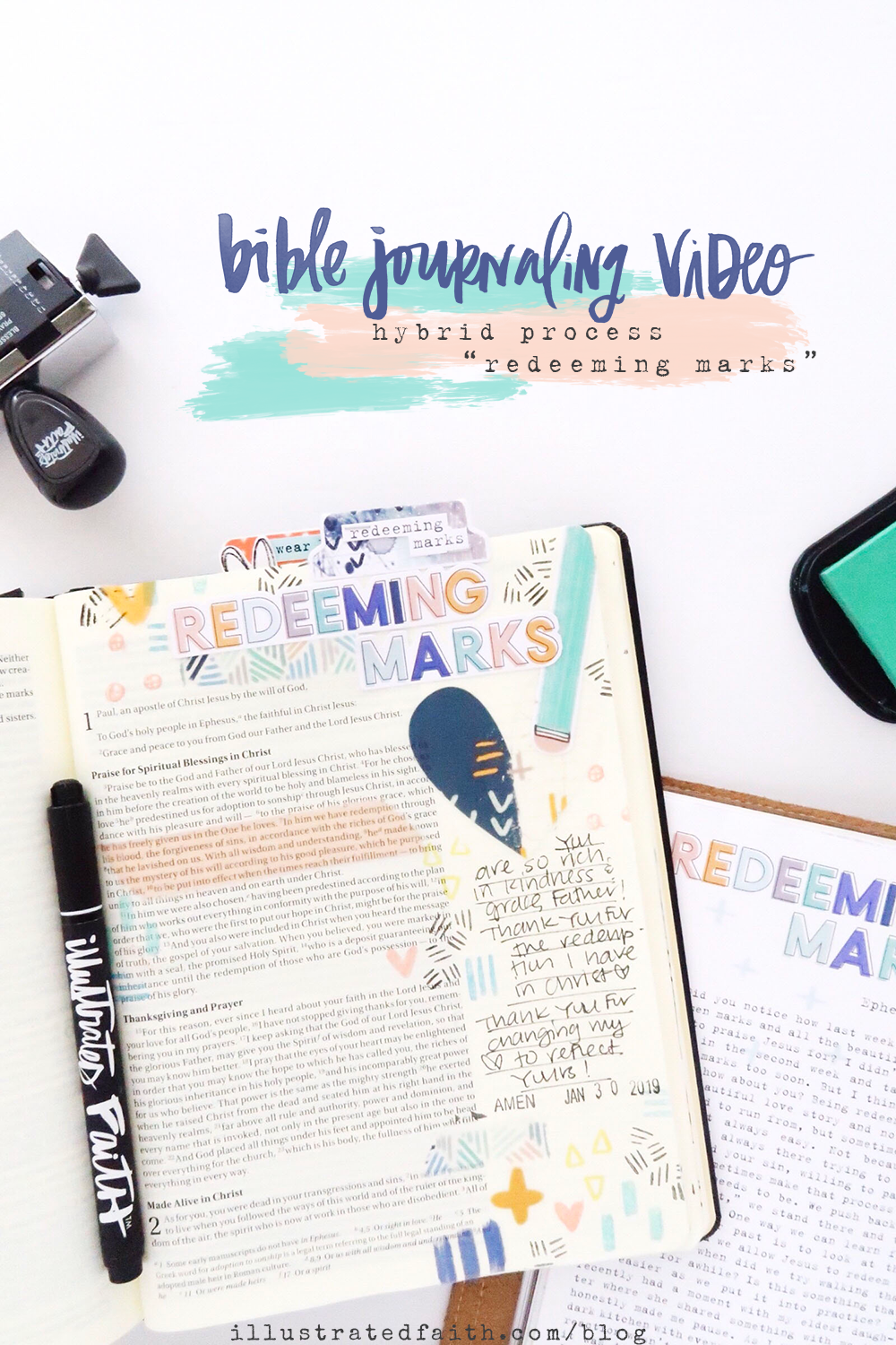 Redeeming Marks | Hybrid Bible Journaling Process Video by Jillian aka Hello Jillsky using digital printables and Mark Maker devotional kit | Ephesians 1:7