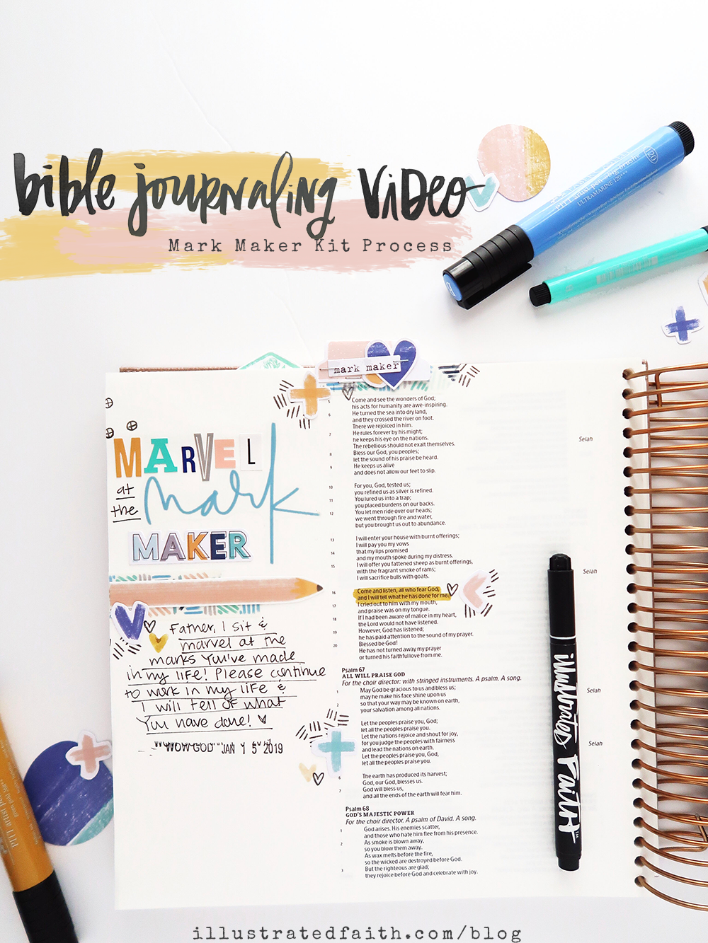 Marvel at the Mark Maker | Bible Journaling Process Video using the Illustrated Faith Mark Maker Kit by Jillian aka HelloJillsky | Psalm 66:16