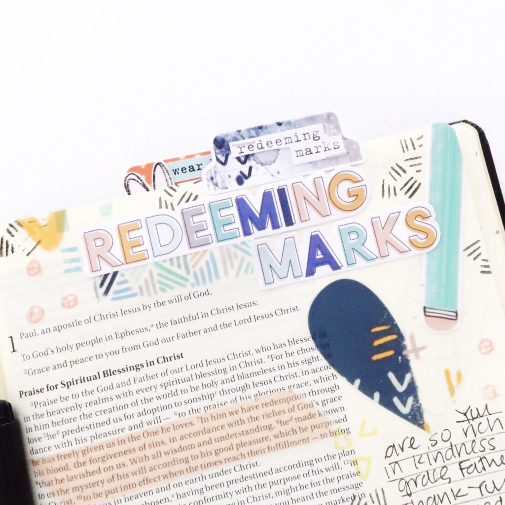 Redeeming Marks | Hybrid Bible Journaling Process Video by Jillian aka Hello Jillsky using digital printables and Mark Maker devotional kit | Ephesians 1:7
