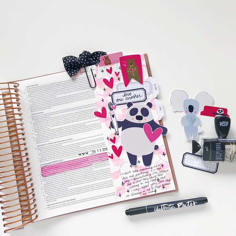 Print and Pray Hybrid Bible Journaling by Cristin Howell using digital printables | Love One Another | 1 John 4