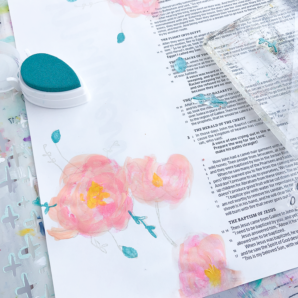 Mixed Media Bible Journaling Tutorial by Heather Greenwood | Stamping and Inks | The Joy Journey: Matthew 3:8