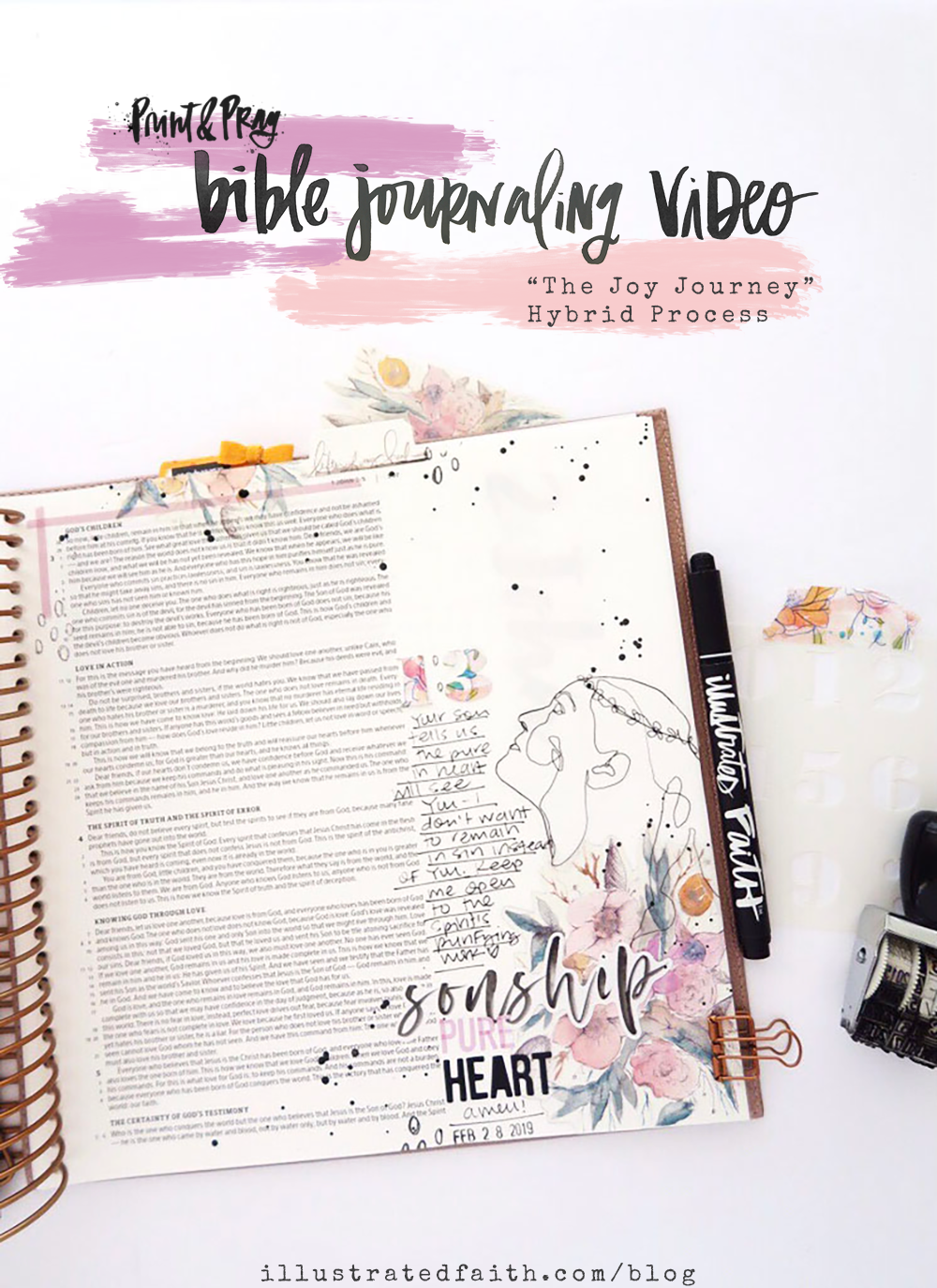 Hybrid Bible Journaling Process Video by Jillian aka Hello Jillsky using digital printables | Joy Journey | 1 John 3:1-6