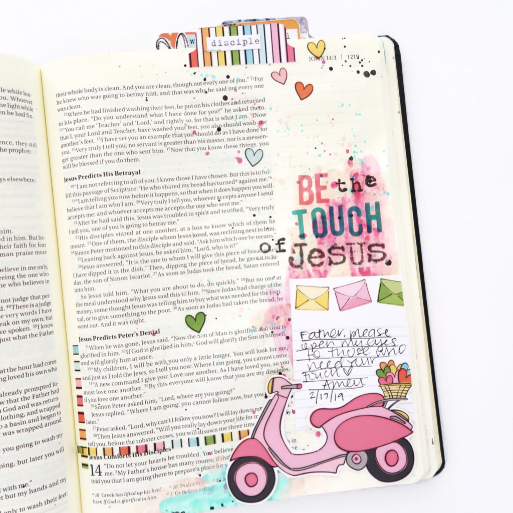 Send Love | Print & Pray Hybrid Bible Journaling Process Video by Jillian aka Hello Jillsky using digital printables | John 13:34-35