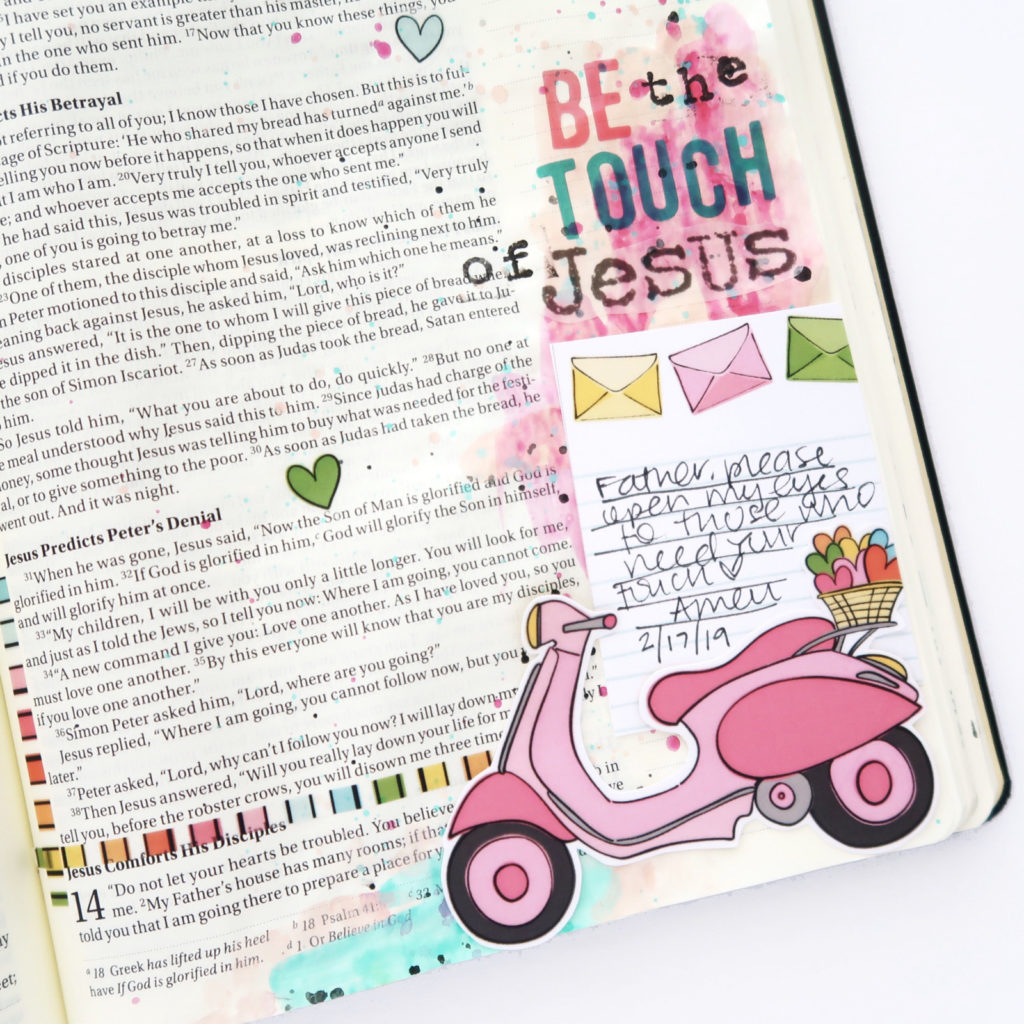 Send Love | Print & Pray Hybrid Bible Journaling Process Video by Jillian aka Hello Jillsky using digital printables | John 13:34-35