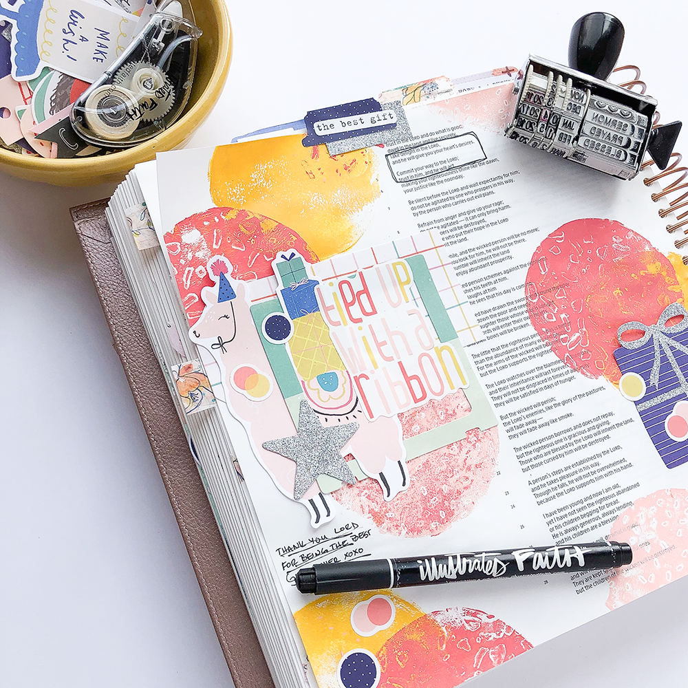 Mixed Media Bible Journaling - Gelli Plate Stamping Tutorial by Heather Greenwood | Tied Up With a Ribbon - Psalm 37:4-5