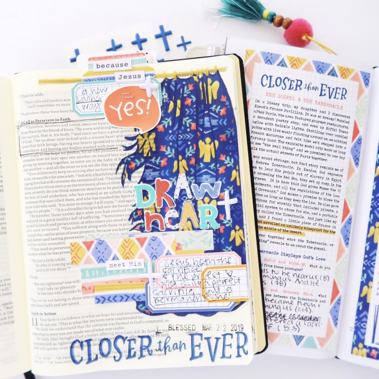 Hybrid Bible Journaling Process Video by Jillian aka Hello Jillsky using digital printables | Draw Near | Hebrews 10:19-22