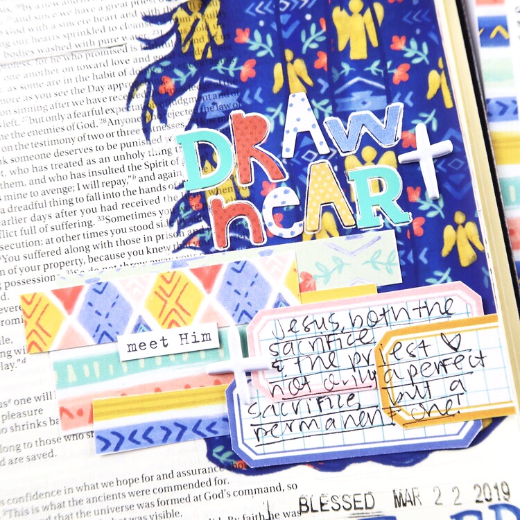Hybrid Bible Journaling Process Video by Jillian aka Hello Jillsky using digital printables | Draw Near | Hebrews 10:19-22