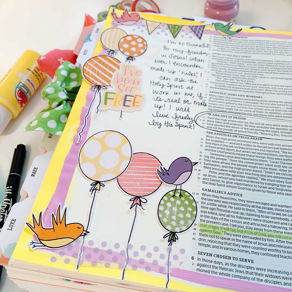 Print and Pray Hybrid Bible Journaling by Cristin Howell using digital printables | Set Free | Acts 5
