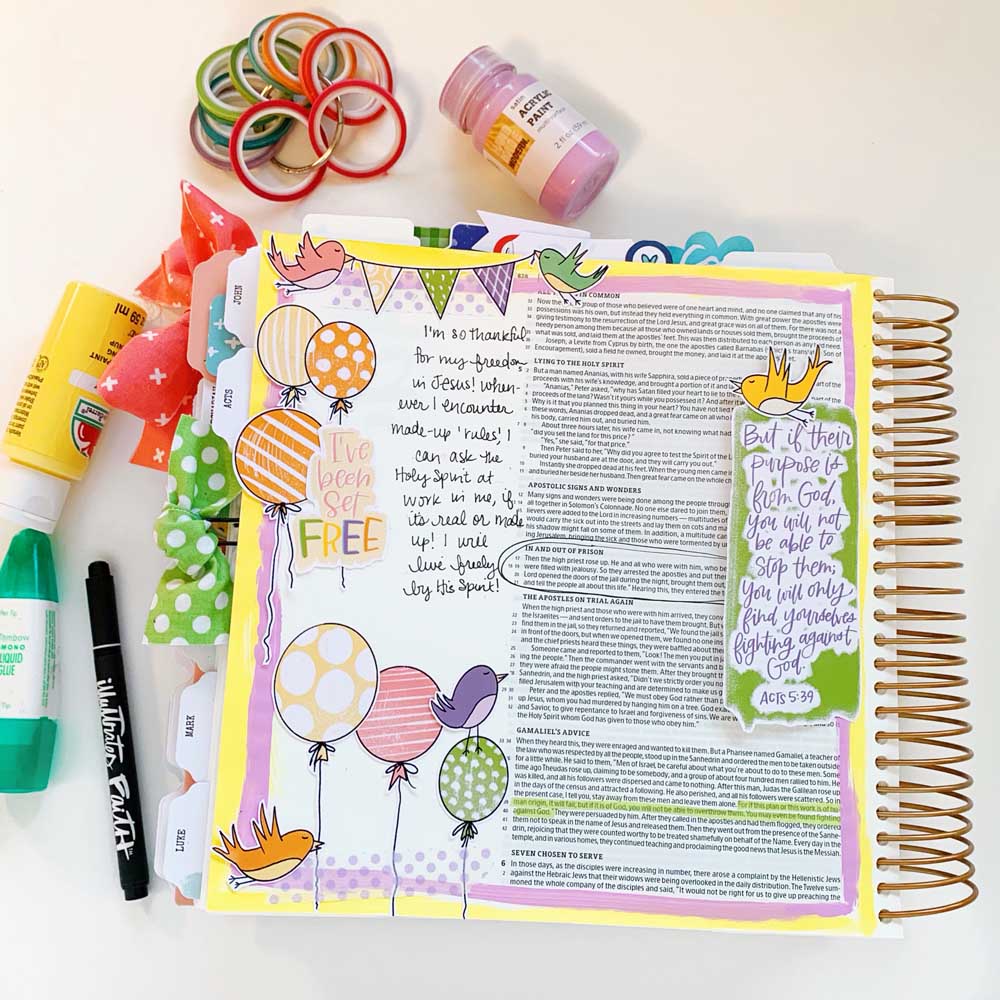 Print and Pray Hybrid Bible Journaling by Cristin Howell using digital printables | Set Free | Acts 5