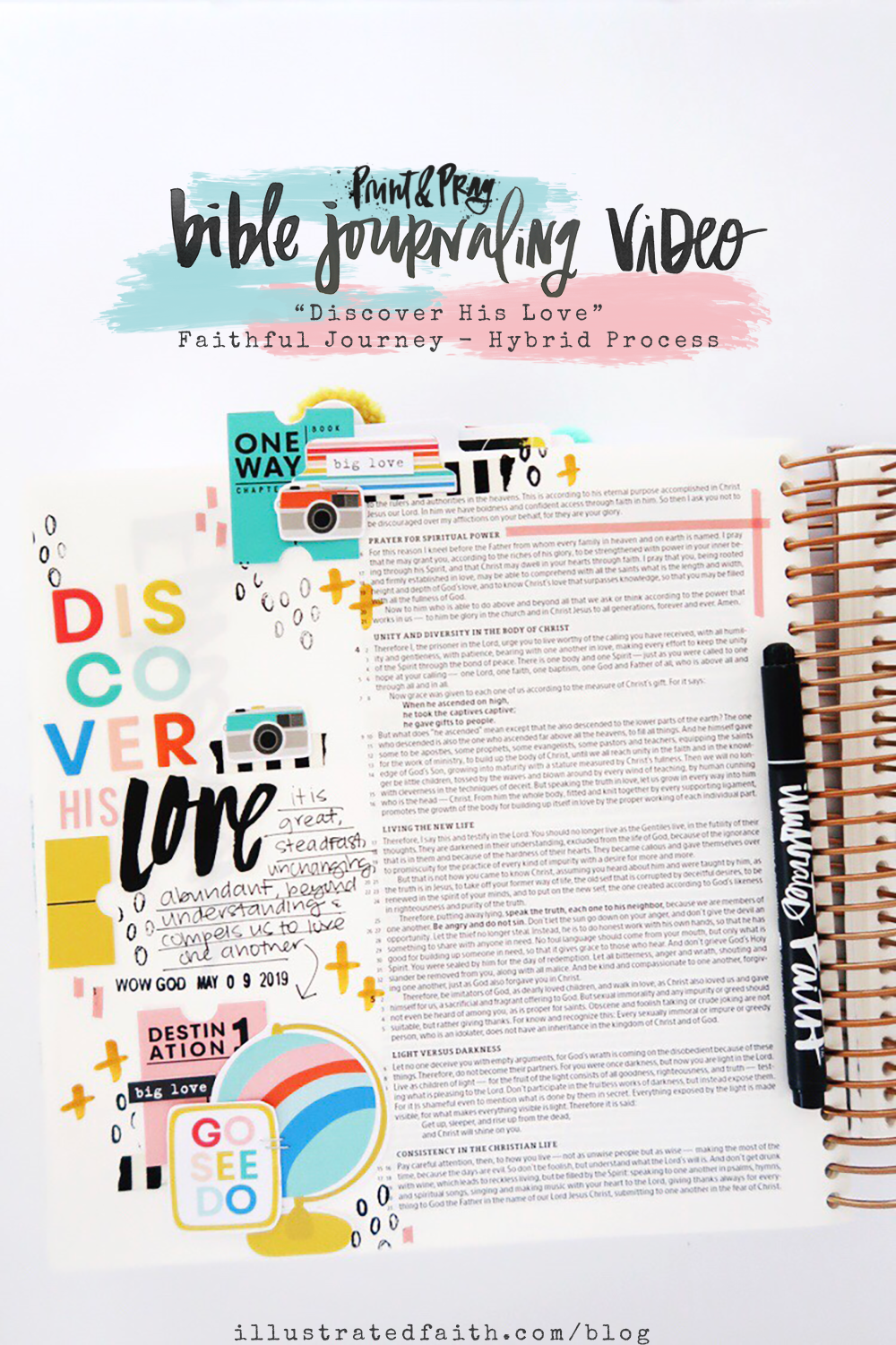 Print and Pray Bible Journaling Process Video by Jillian aka Hello Jillsky using digital printables | Discover His Love | Faithful Journey by Shawna Clingerman | Better Together Collab | Ephesians 3:18