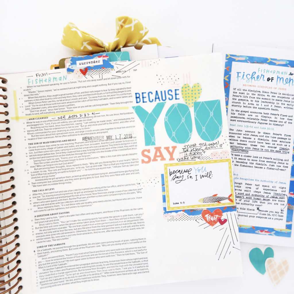 Print and Pray Bible Journaling Process Video by Jillian aka Hello Jillsky using digital printables | Fishers of Men Digital Devotional Kit | Luke 5:4-5