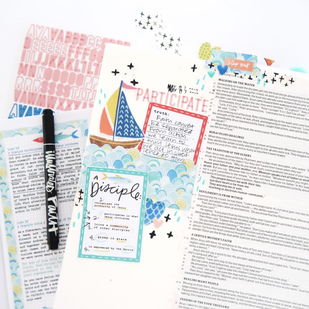 Print and Pray Bible Journaling Process Video by Jillian aka Hello Jillsky using digital printables | Fishers of Men Digital Devotional Kit | Luke 5:4-5