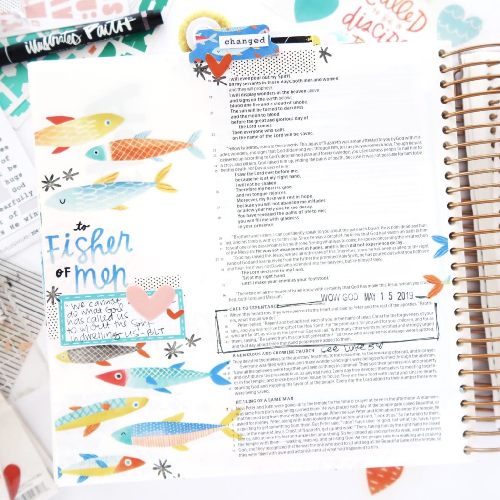 Print and Pray Bible Journaling Process Video by Jillian aka Hello Jillsky using digital printables | Fishers of Men Digital Devotional Kit | Luke 5:4-5