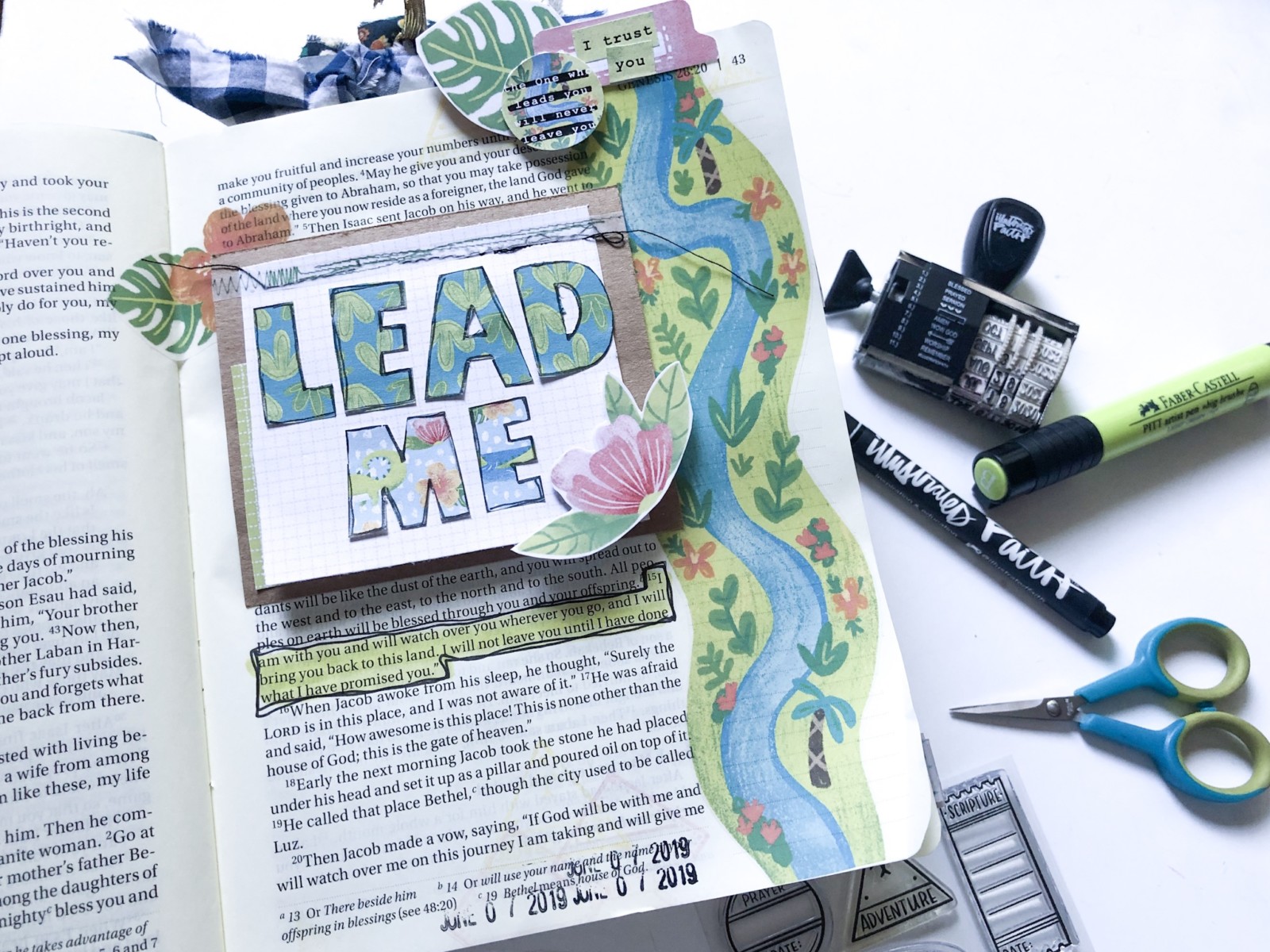 Print and Pray Hybrid Bible Journaling by Rebecca Jensen using digital printables | Never Alone | Genesis 28:15