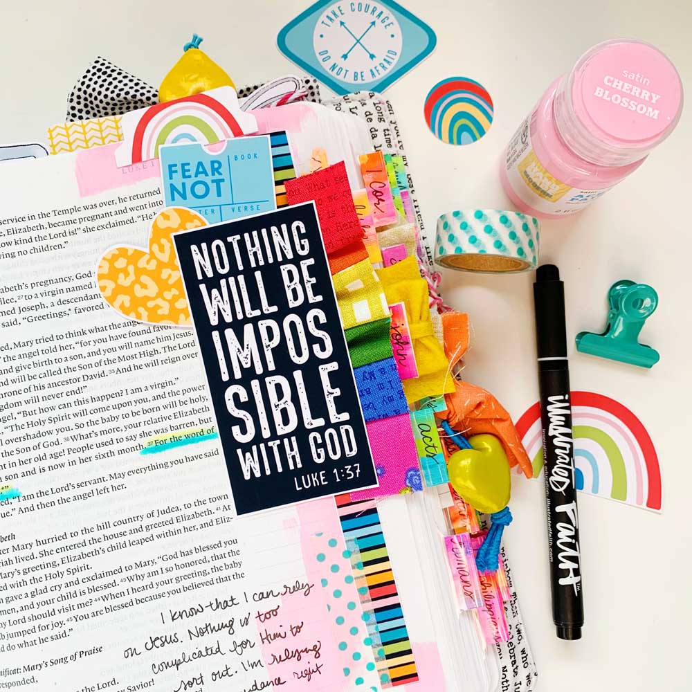 Mixed Media Hybrid Bible Journaling by Cristin Howell using digital printables | Nothing's Impossible for God | Luke 1:37