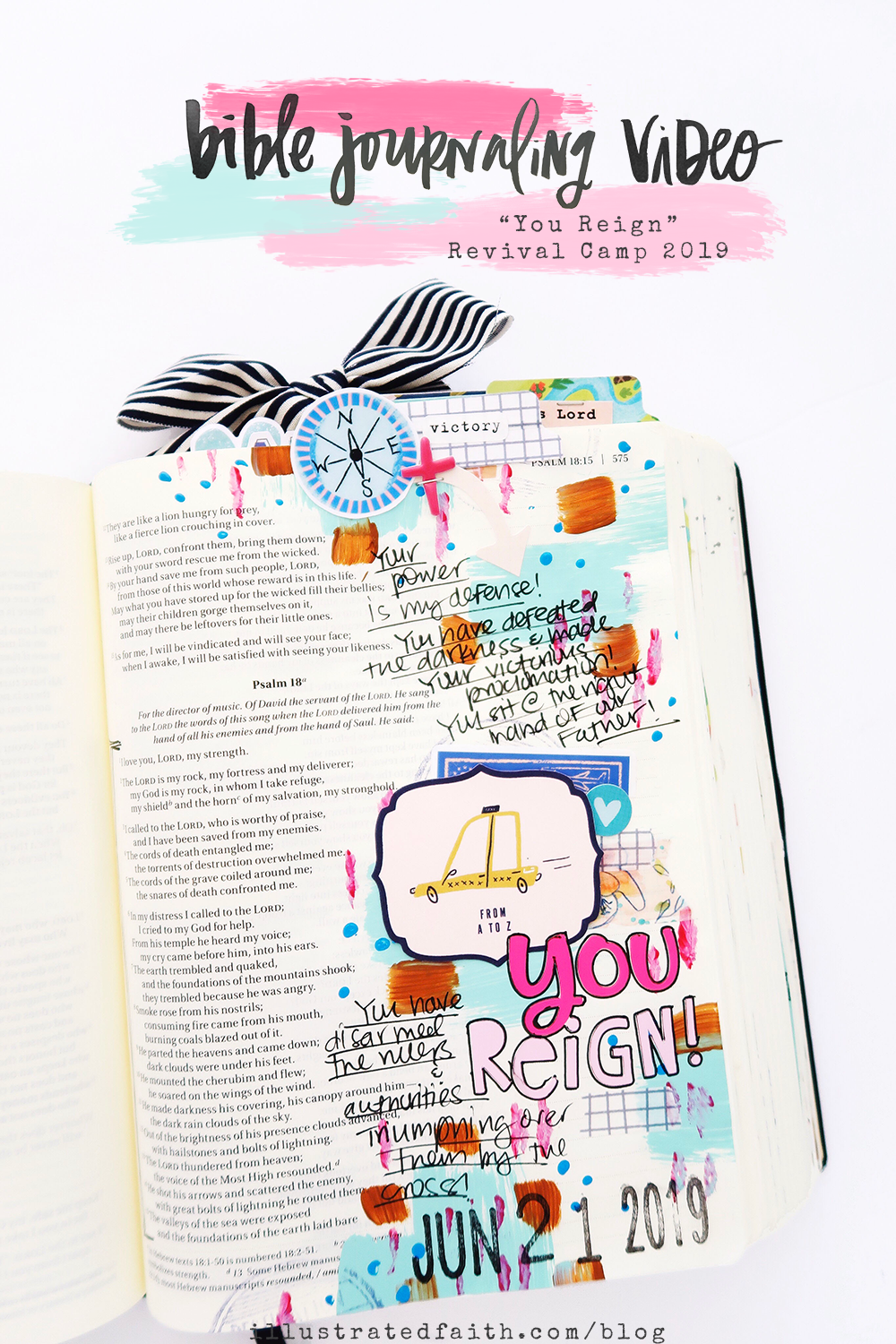 Revival Camp 2019 | Bible Journaling Process Video by Jillian aka Hello Jillsky | Victory Through Praise Psalm 18 | Bible journaling devotional kits