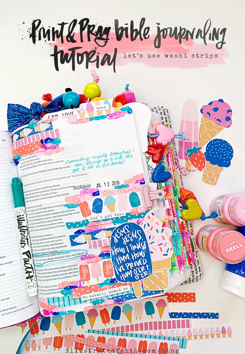 Print and Pray Hybrid Bible Journaling Tutorial by Cristin Howell using digital printables | Let's Use Washi Strips! | Psalm 9:10