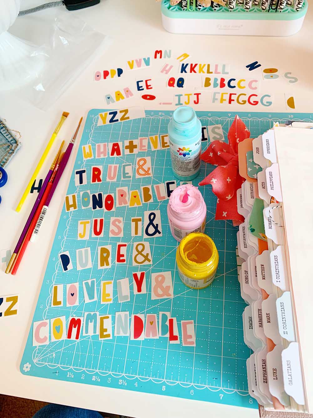 Hybrid Print and Pray Bible Journaling by Cristin Howell using digital printables | Let's Use Printable Alpha Stickers | Phil. 4:8