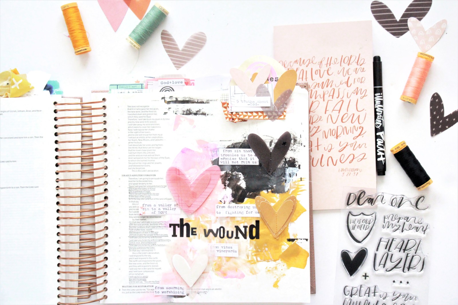 Mixed Media Bible Journaling Tutorial by Bekah aka Simply Bekah | Heart Layers Devotional | Hosea 2
