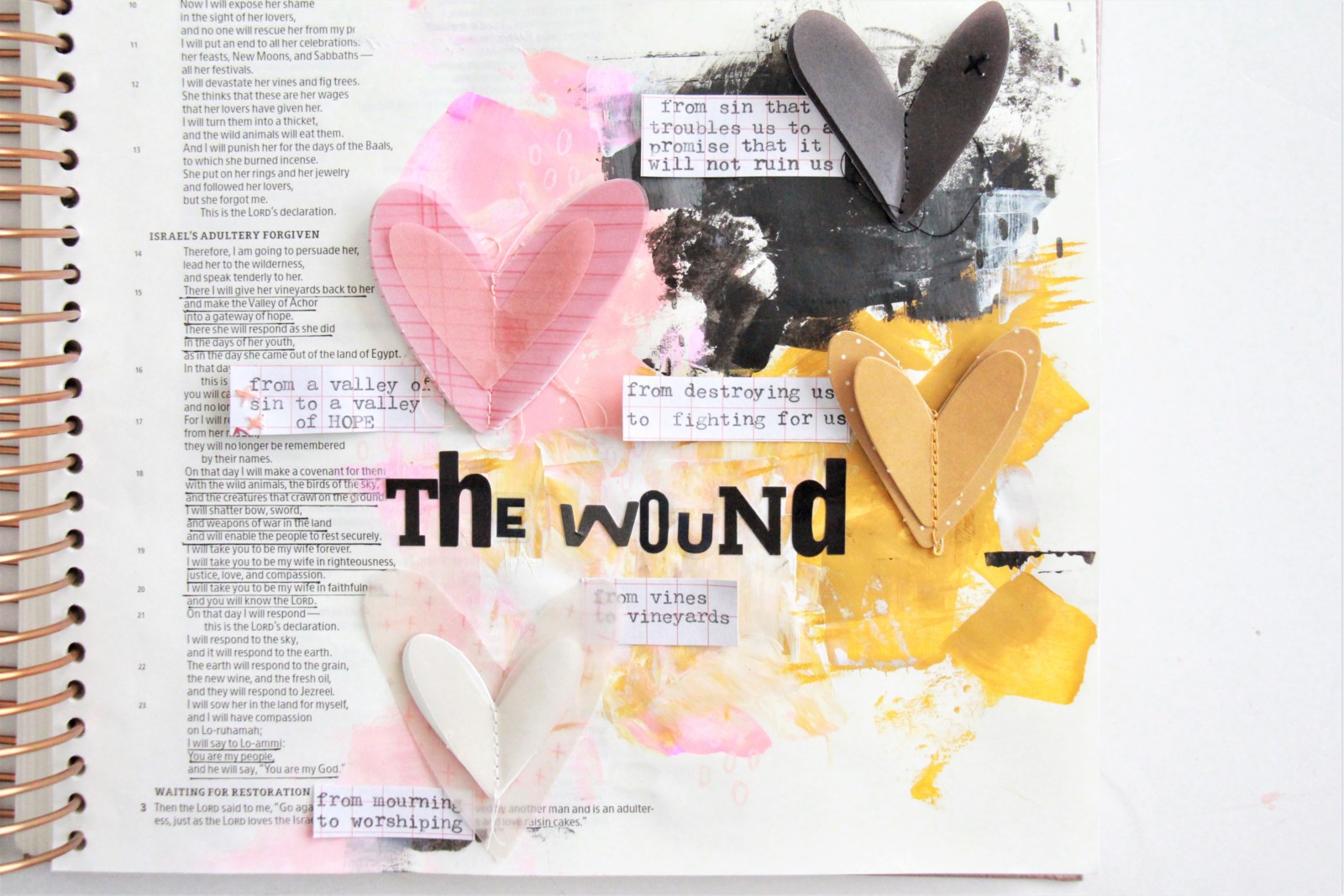 Mixed Media Bible Journaling Tutorial by Bekah aka Simply Bekah | Heart Layers Devotional | Hosea 2