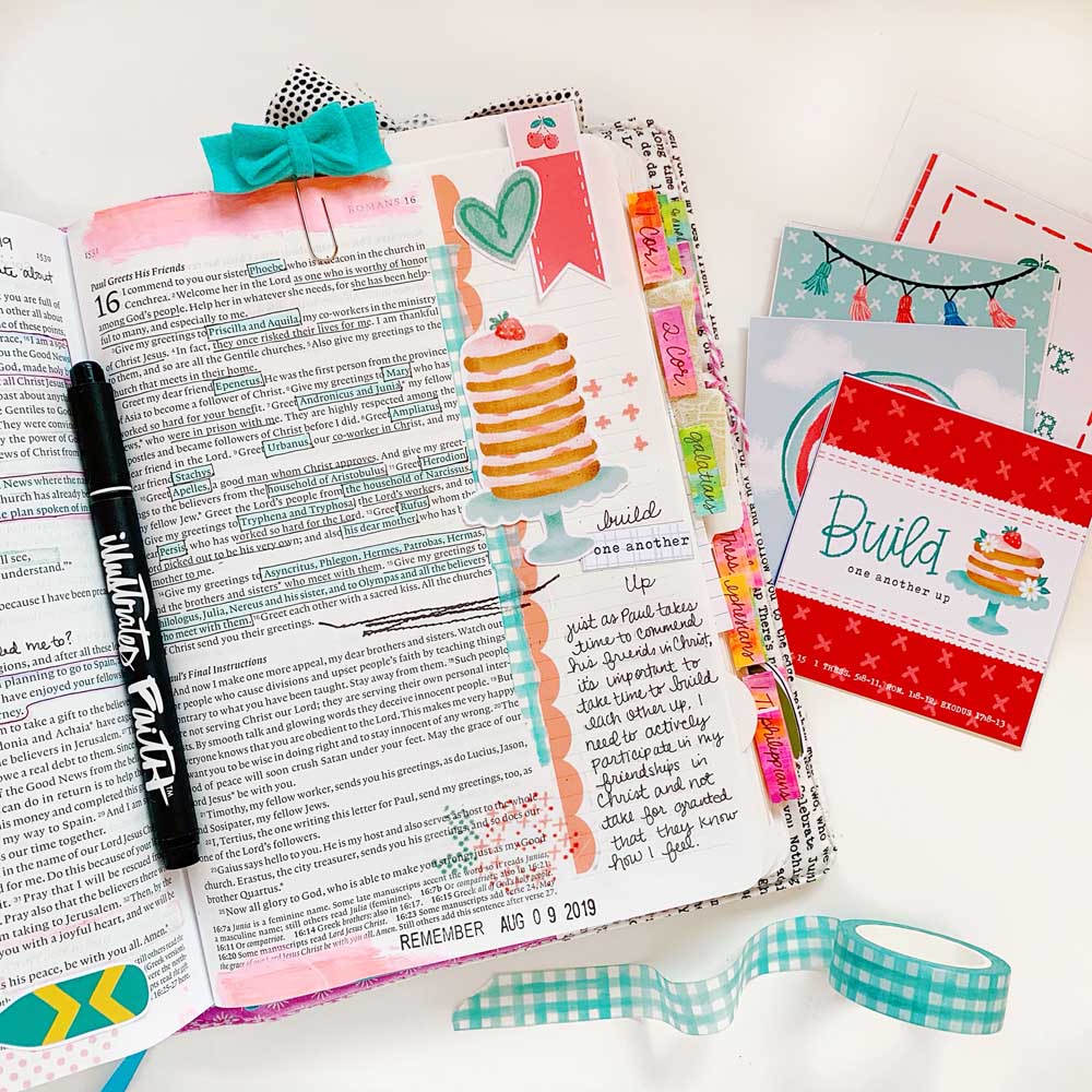 Print and Pray Hybrid Bible Journaling by Cristin Howell using digital printables | Build One Another Up | Romans 16