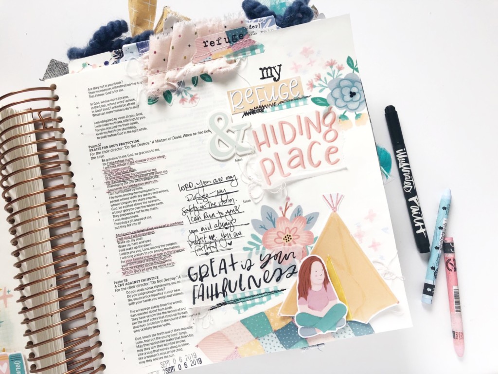 Print and Pray Bible Journaling by Becca Jensen using digital printables | Hiding Place | Psalm 57