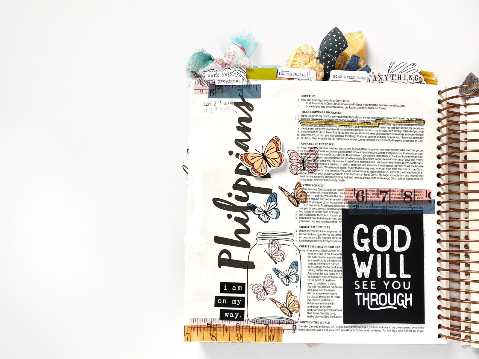 Print and Pray Bible Journaling by Becca Jensen using digital printables | God Will See You Through | Phil. 1:6