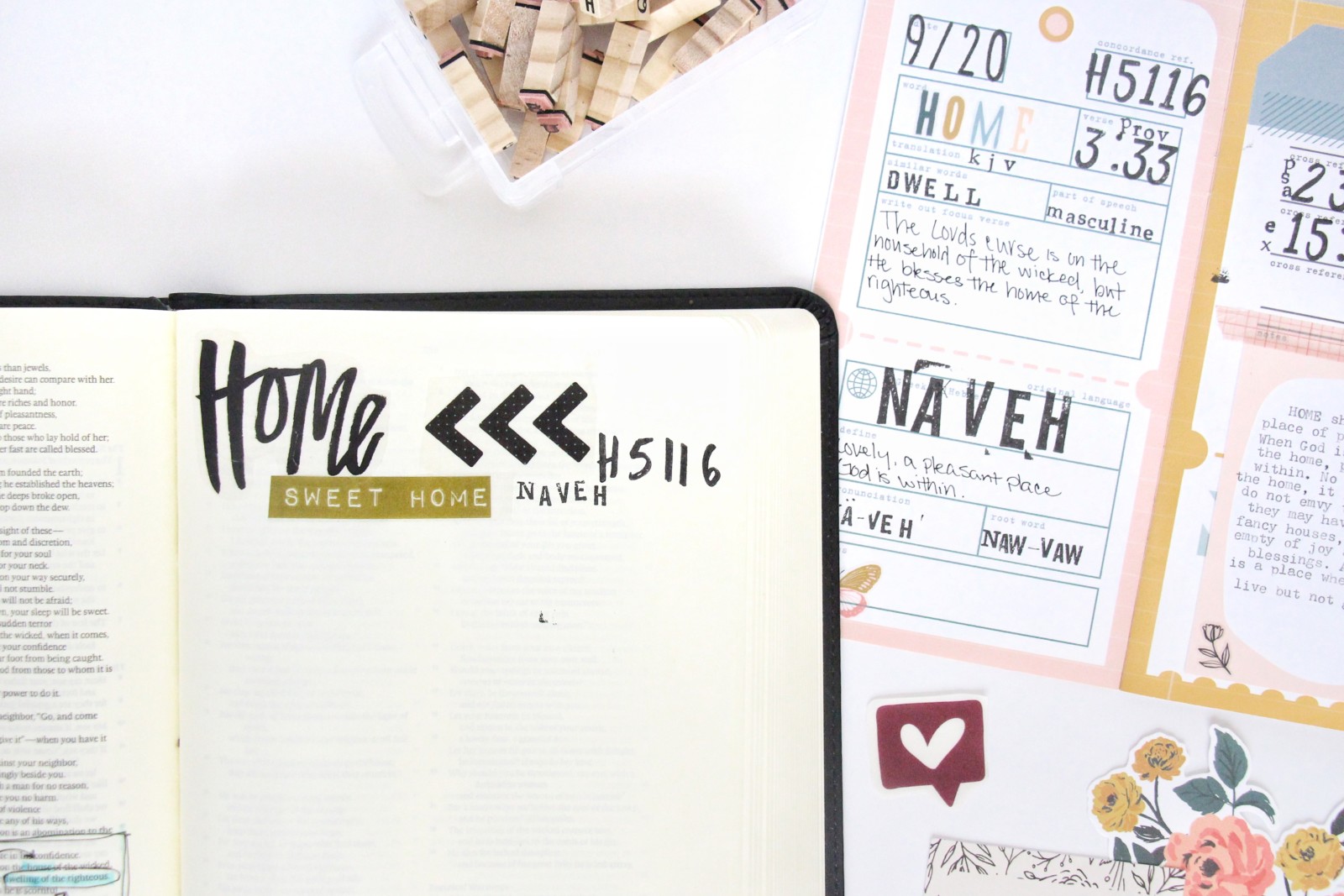 Mixed Media Bible Journaling - mixing the devotional kit with digital printables by Bekah Lynn aka Simply Bekah | Word Nerd Devotional Kit and Print & Pray digital printables | Defining the word HOME