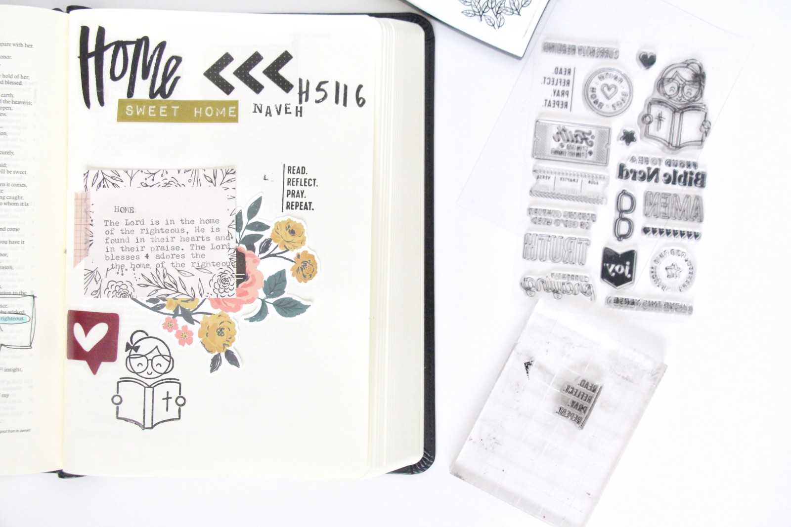 Mixed Media Bible Journaling - mixing the devotional kit with digital printables by Bekah Lynn aka Simply Bekah | Word Nerd Devotional Kit and Print & Pray digital printables | Defining the word HOME