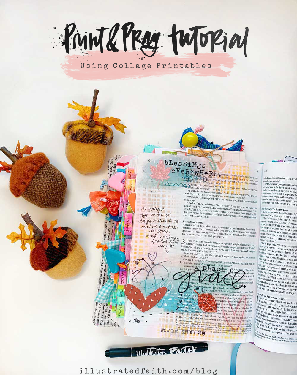 Hybrid Print and Pray Bible Journaling | Using Collage Printables | John 3