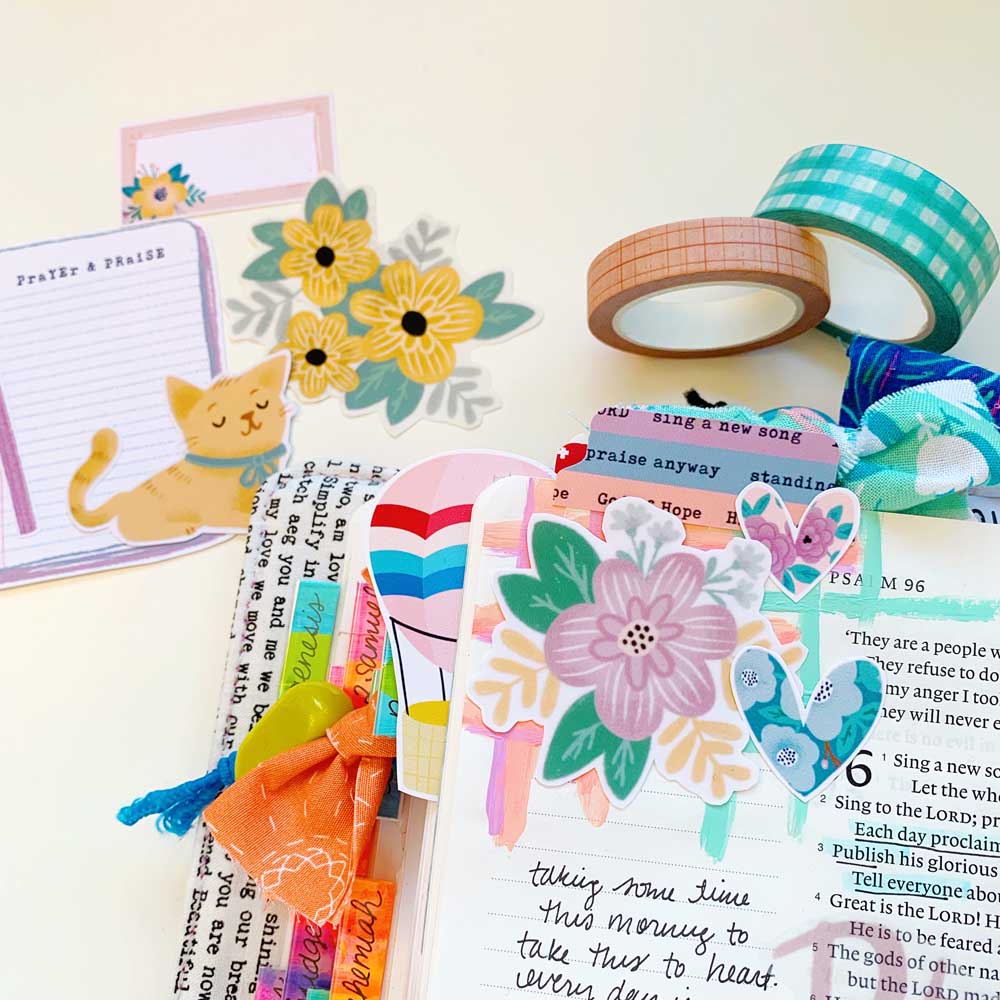 Hybrid Print and Pray Bible Journaling by Cristin Howell using digital printables | Praise Him! | Psalm 96