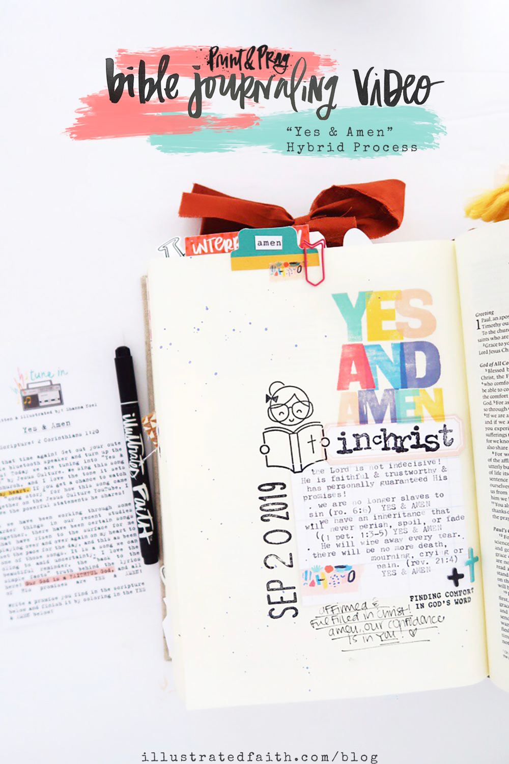 Bible Journaling Process Video by Jillian aka HelloJillsky using digital printables | Tune In: Yes and Amen | 2 Corinthians 1:20