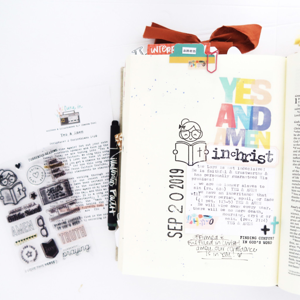 Bible Journaling Process Video by Jillian aka HelloJillsky using digital printables | Tune In: Yes and Amen | 2 Corinthians 1:20
