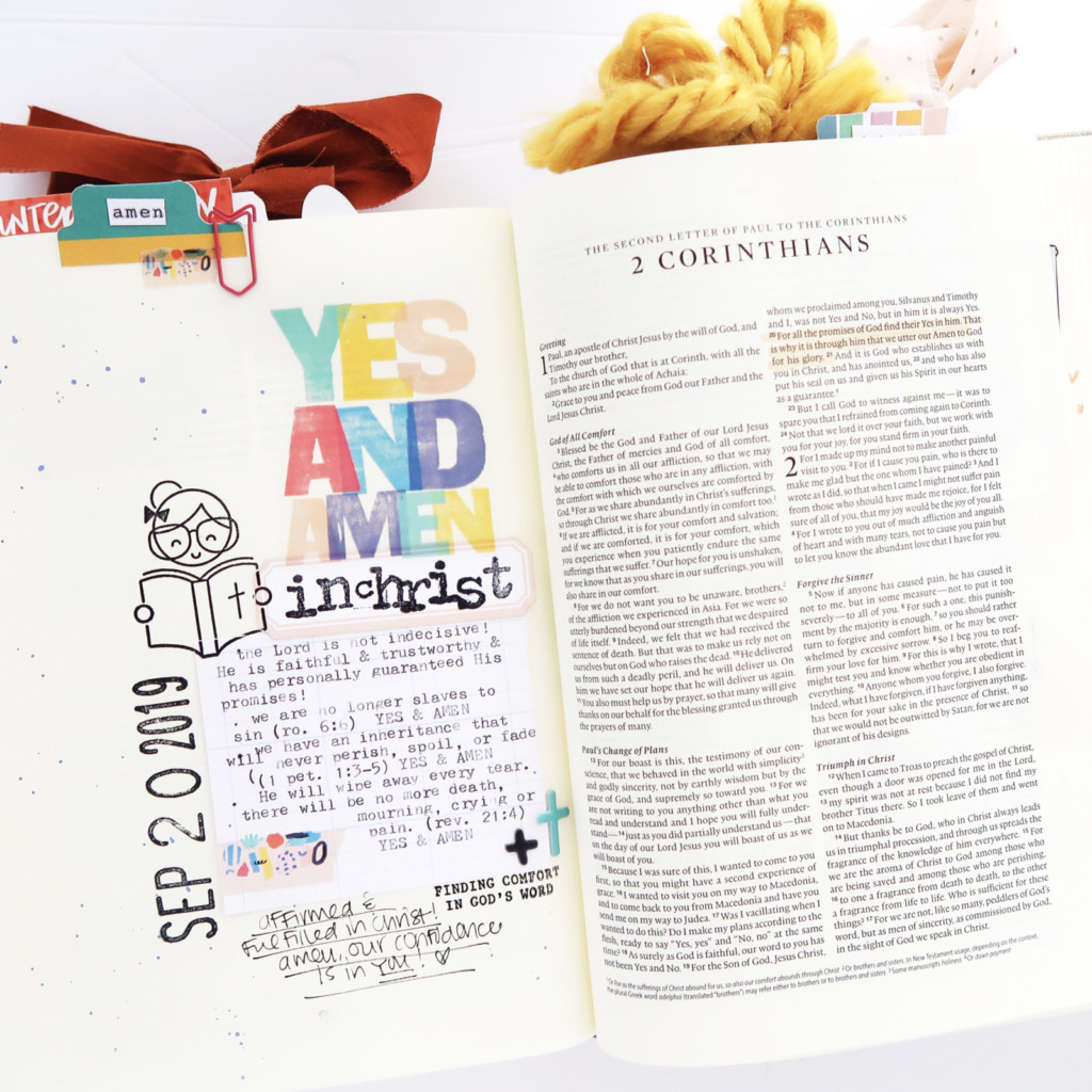 Bible Journaling Process Video by Jillian aka HelloJillsky using digital printables | Tune In: Yes and Amen | 2 Corinthians 1:20
