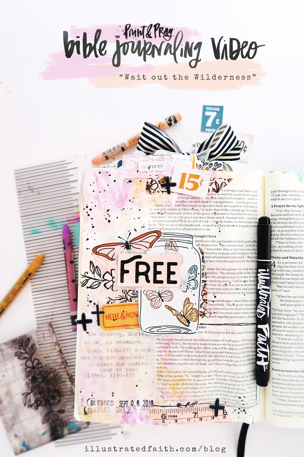 Print and Pray Bible Journaling Process Video by Jillian aka Hello Jillsky | Wait Out the Wilderness | Ephesians 3:12-13