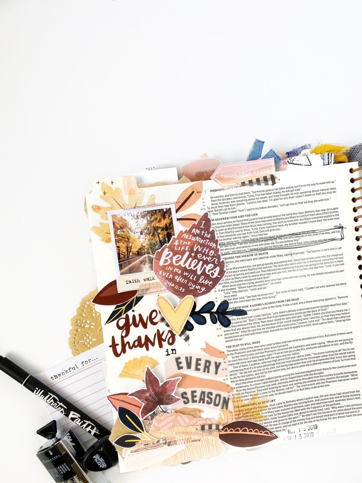 Print and Pray Bible Journaling by Becca Jensen | Give Thanks in Every Season | John 11:25