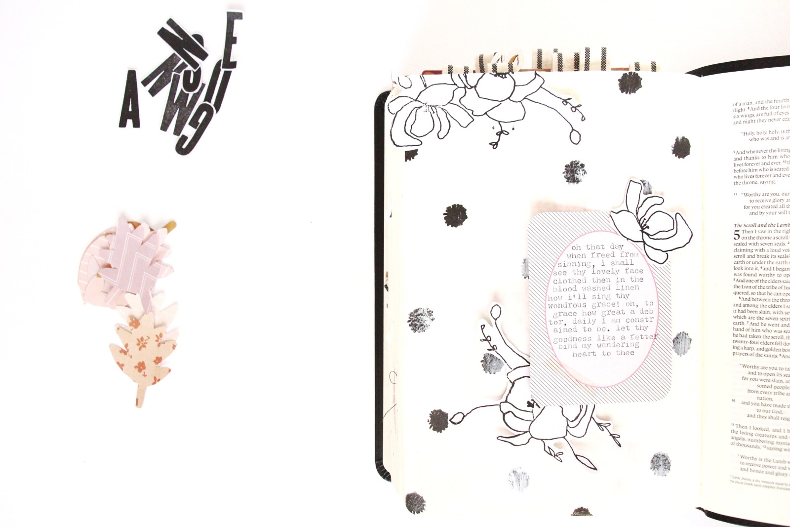 Gratitude Documented Step by Step Bible Journaling Tutorial layering paper pieces by Bekah Lynn – A NEW SONG – Revelation 5:9