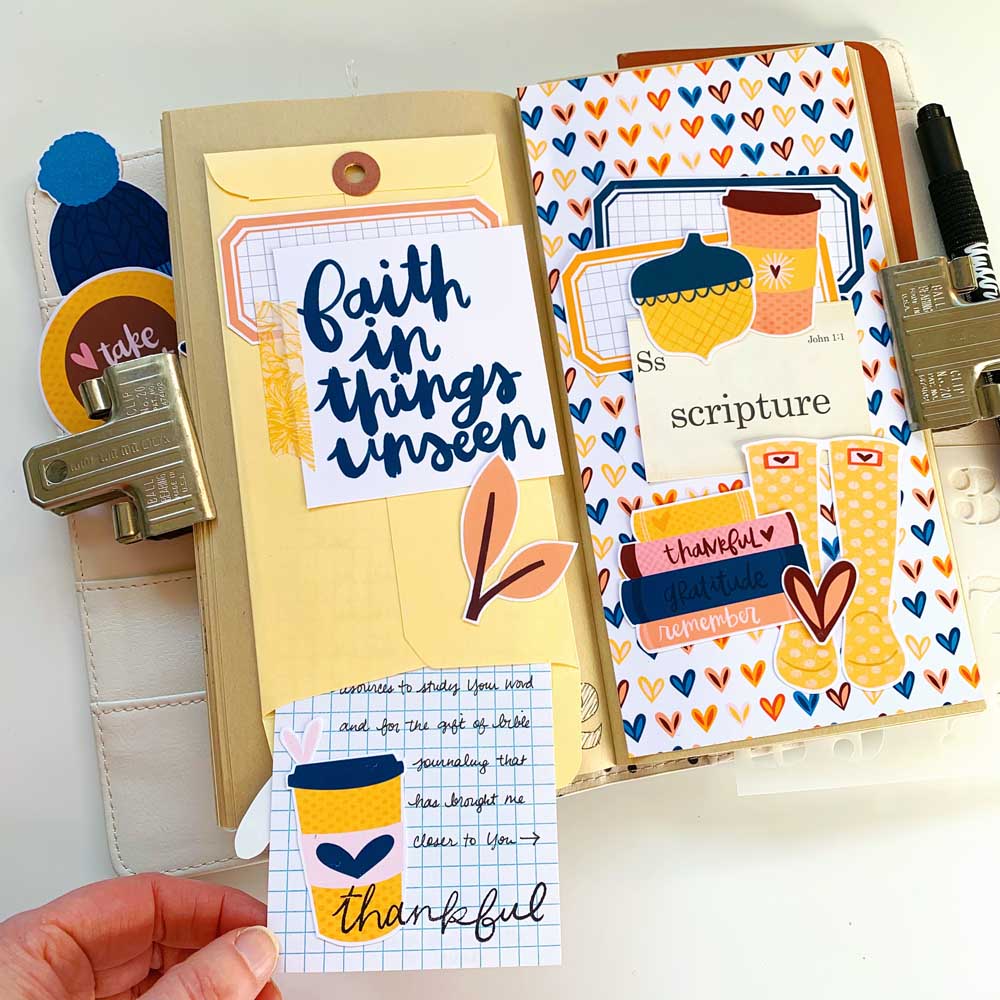 Gratitude Documented Print and Pray Hybrid Traveler's Notebook Journaling by Cristin Howell using digital printables | Day 12: Scripture | John 1:1