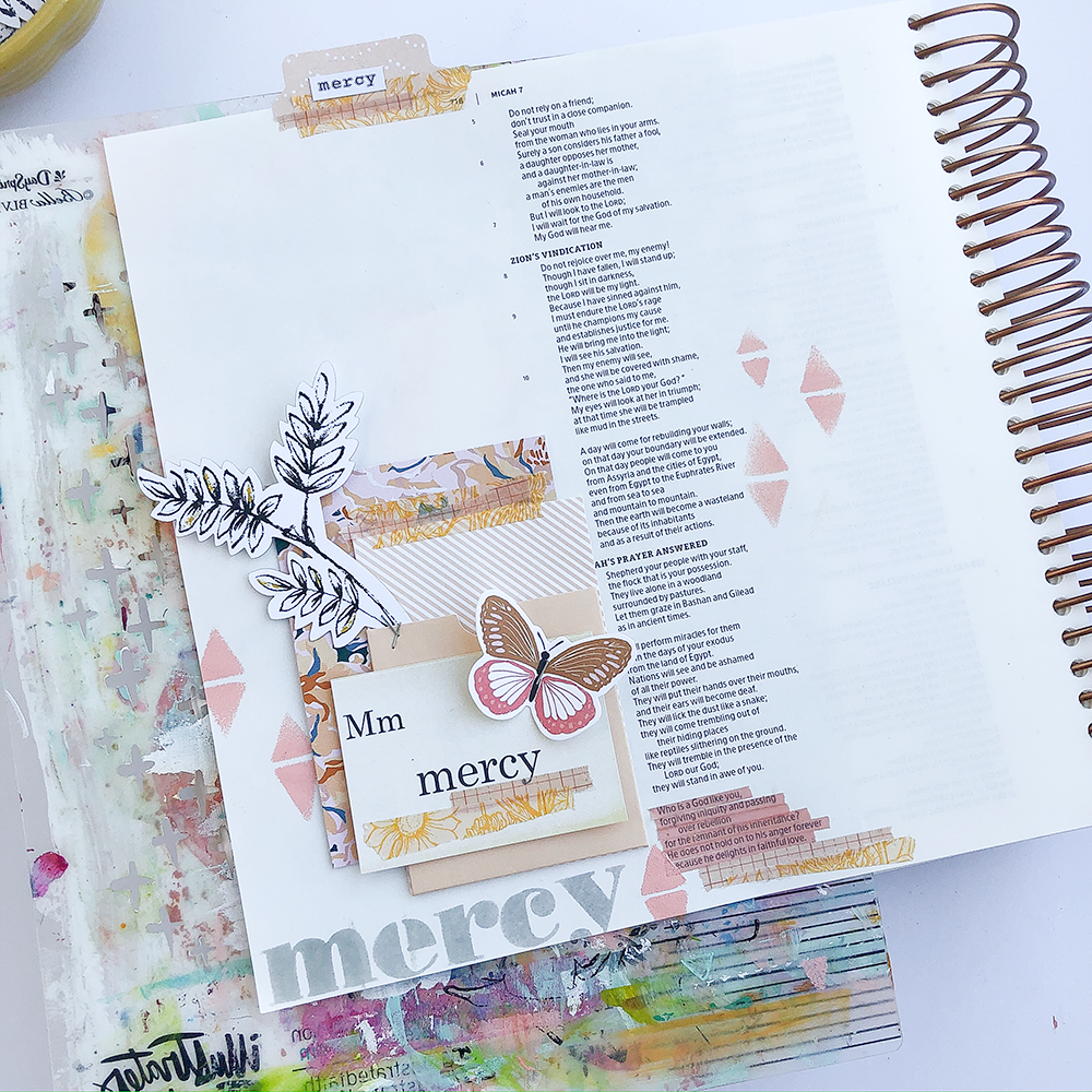 |Mixed Media Bible Journaling Tutorial by Heather Greenwood | Gratitude Documented - Mercy - Micah 7:18
