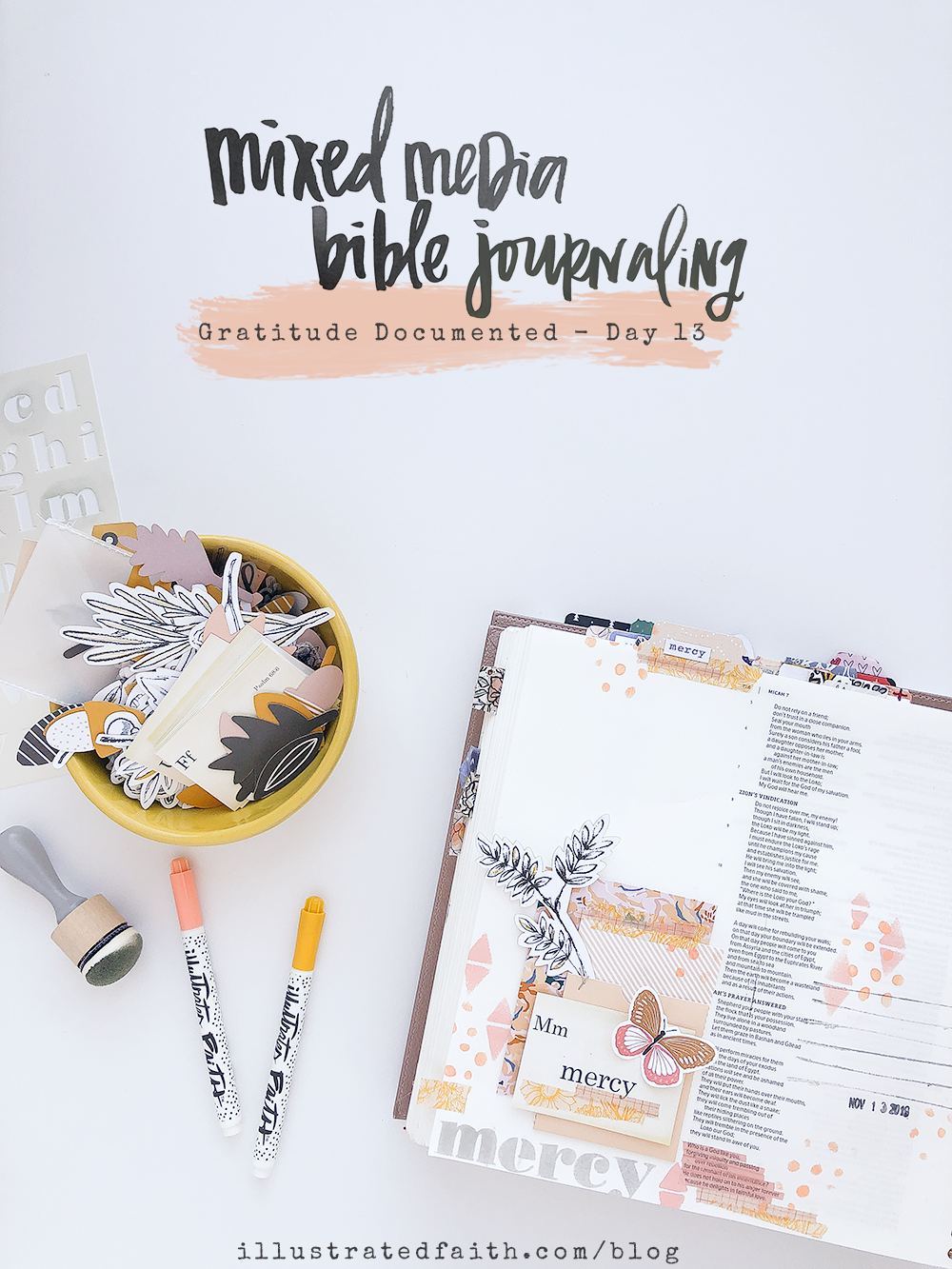 |Mixed Media Bible Journaling Tutorial by Heather Greenwood | Gratitude Documented - Mercy - Micah 7:18