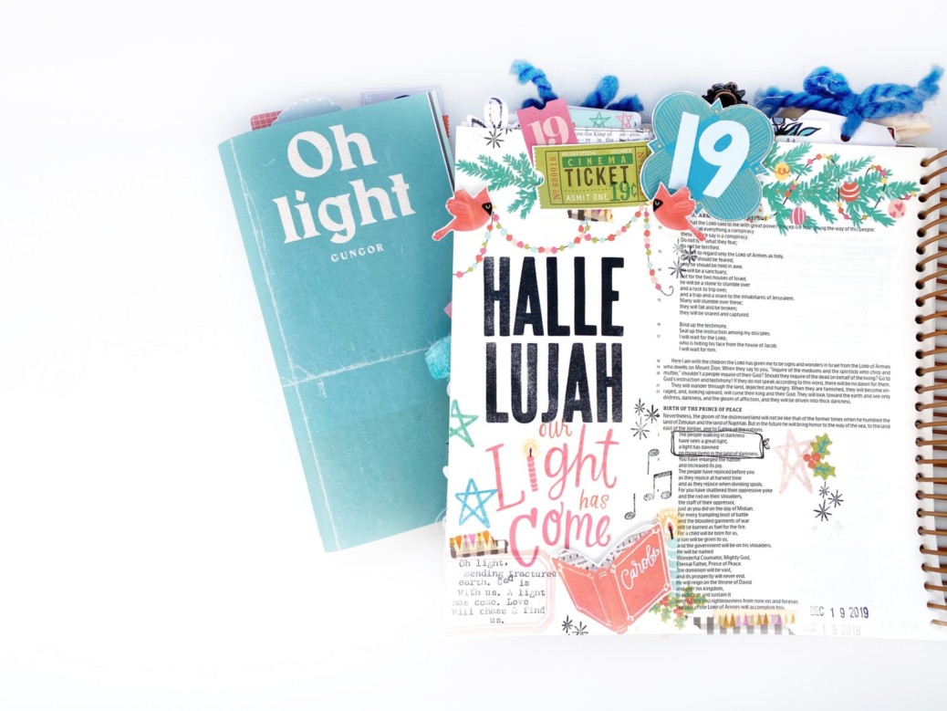Print and Pray Hybrid Bible Journaling by Rebecca Jensen using digital printables | Come and Carol | Day 19: Oh Light