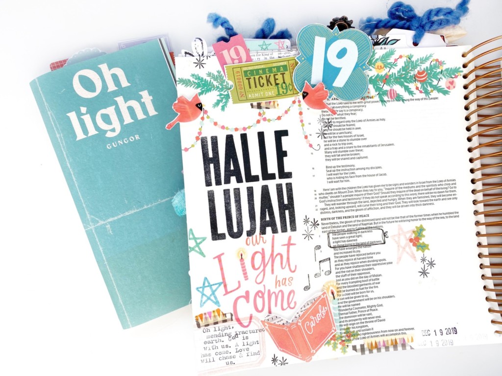 Print and Pray Hybrid Bible Journaling by Rebecca Jensen using digital printables | Come and Carol | Day 19: Oh Light
