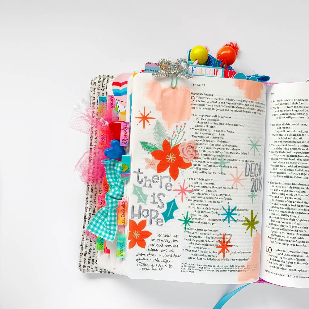 Hybrid Print and Pray Bible Journaling by Cristin Howell using digital printables | There is Hope | Isaiah 9