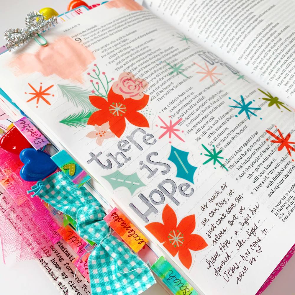 Hybrid Print and Pray Bible Journaling by Cristin Howell using digital printables | There is Hope | Isaiah 9